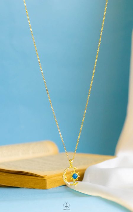 blue crescent star necklace