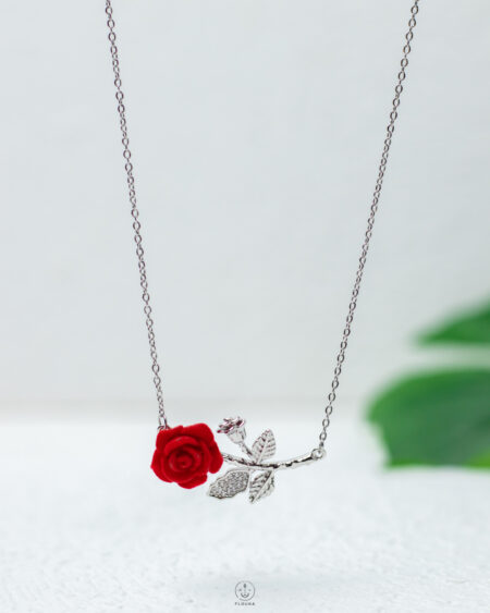 red flower silver necklace