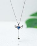 blue straus heart silver necklace