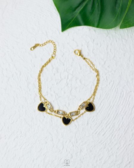 double layer black heart bracelet