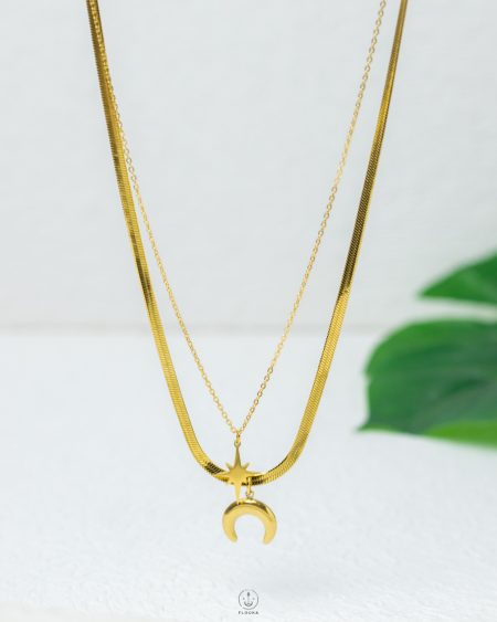 Crescent & space star gold neckless