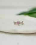 free size pink heart silver wing ring