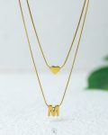 double layer letter m gold necklace