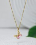 crystal pink butterfly strus necklace