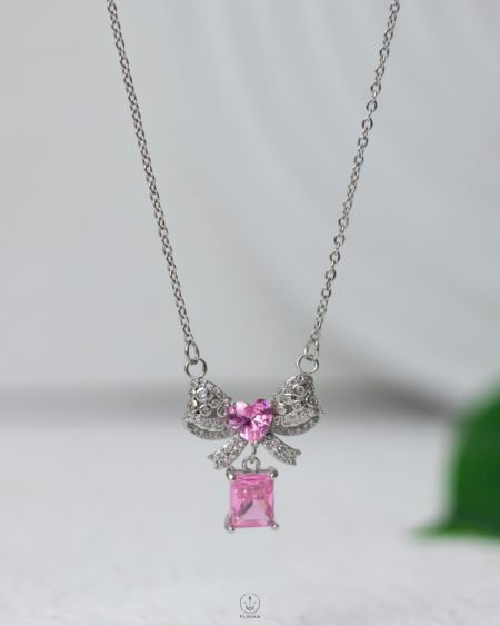 crystal pink diamond & strus tie necklace