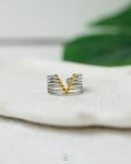 free size gold V and silver ring