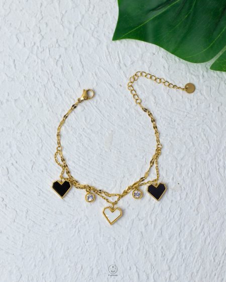 doble layer white and gold haert white strues chain bracelet