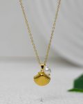 gold tiny seashell & white Bead necklace