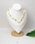 free size summer Beige seashell and tiny green stars necklace