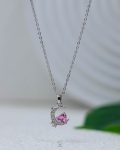 crescent pink heart silver necklace