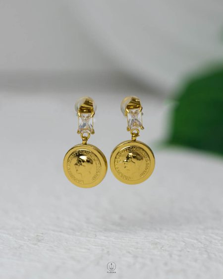 gold George coin & crystal earring
