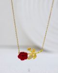red flower gold necklace