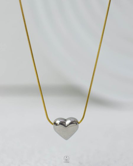 silver heart gold mouse necklace
