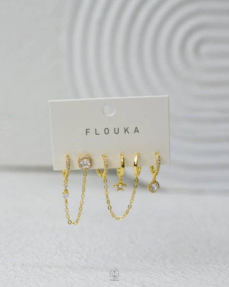 white struas & Crystal gold earring set