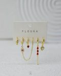 red & white struas heart gold earring set