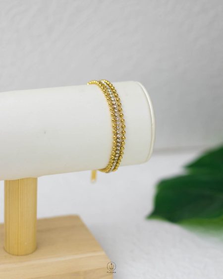 triple layer white tinnes & bolls gold bracelet