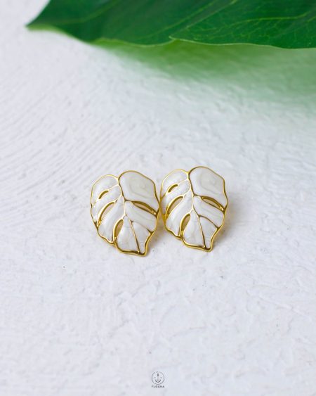 mix white and gold Leaf earring