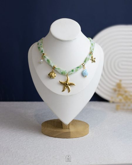 ment green fagbric gold sea star necklace