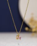 tiny pink struas gold necklace