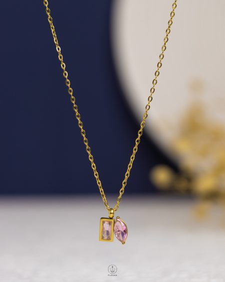 tiny pink struas gold necklace