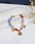 baby blue fabric gold seashell bracelet