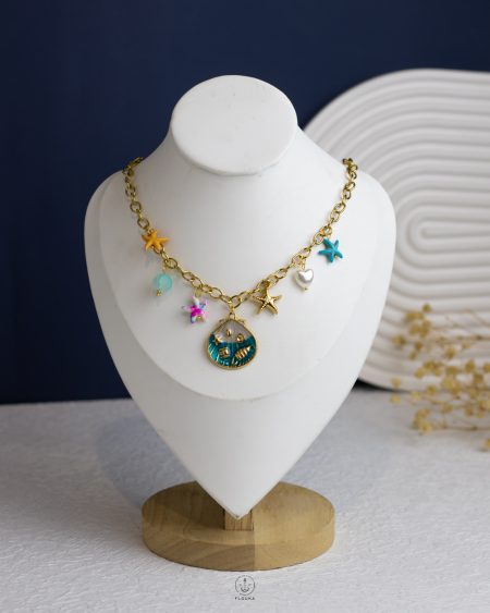 colorfull seastar & seashell gold necklace