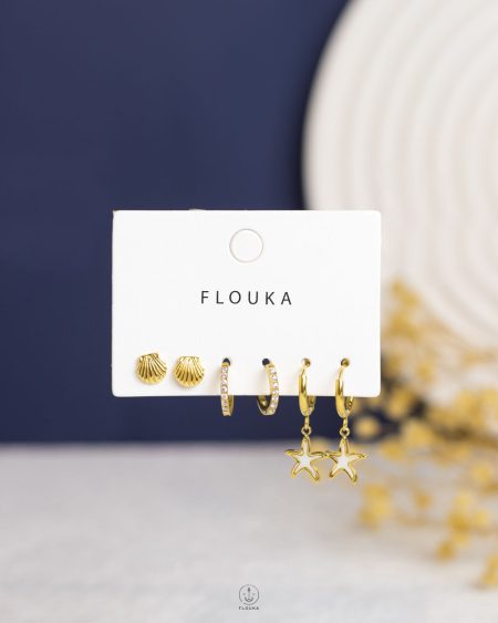 white seastar gold earring set
