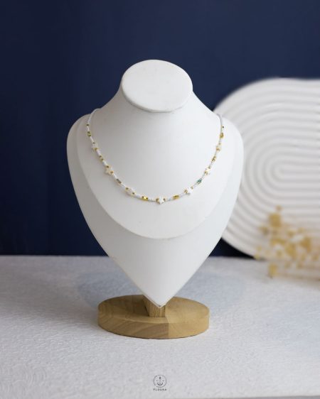 white Pearl beads & star gold necklace