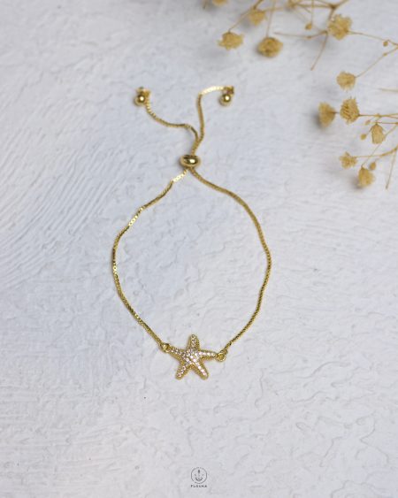 tiny free size gold seastar tennis bracelet