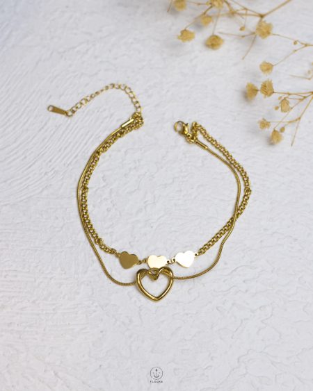 double layer trendy heart gold mouse anklet