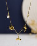 white Pearl beads gold sea animals necklace