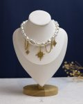 gold space star & white Pearl beads necklace