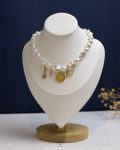 gold space star coin & white Pearl beads necklace