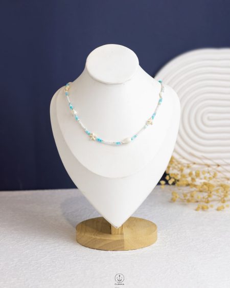 white seashell & seastar baby blue necklace