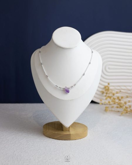 white Pearl beads & purple stone necklace