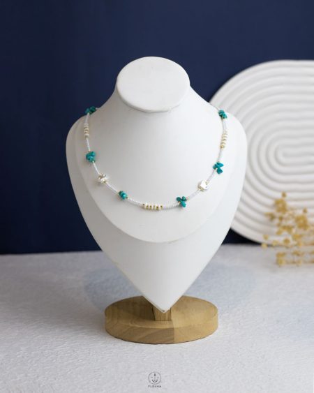 white Pearl beads & mix white & Turquoise stone necklace