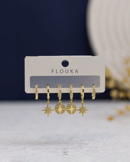 gold space star earring set
