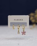 pink flower gold earring set