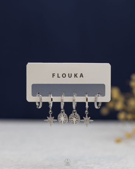 silver space star earring set