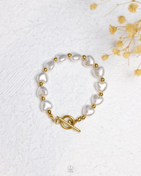 white Pearl beads heart bracelet