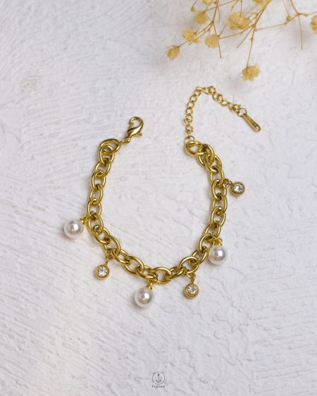 white Pearl beads gold bracelet