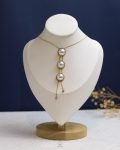 triple white Pearl beads gold necklace