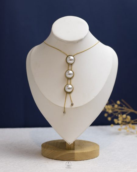 triple white Pearl beads gold necklace