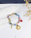 baby blue fabric gold seashell bracelet