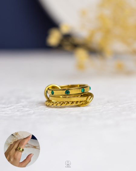 triple green struas gold ring
