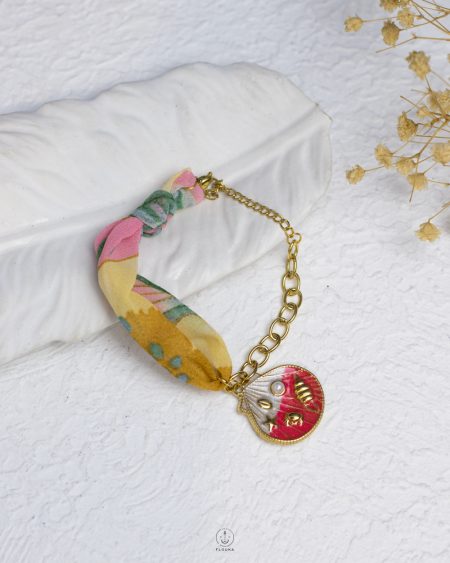 pink fabric gold seashell bracelet