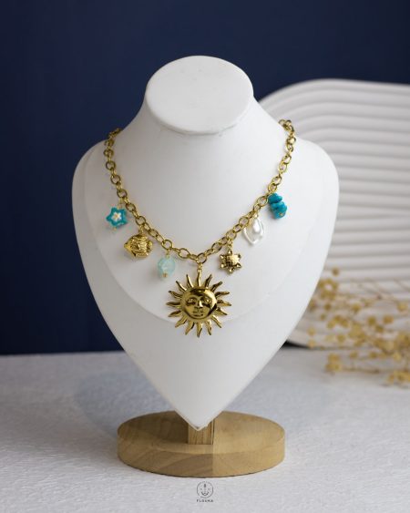turquoise seashell & gold sun necklace