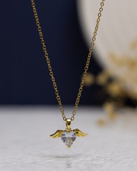 gold heart wing necklace