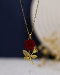 red flower gold necklace