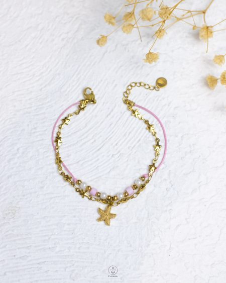 double layer pink peral beads gold seastar bracelet